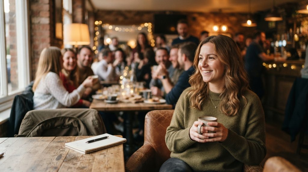 Persona con ansiedad social en un entorno de reunión